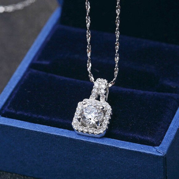 925 Silver Micropave Square Cubic Zircon Pendant - Picture 2 of 5